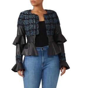 Deborah Lyons Womens Ohio Faux Leather Tweed Jacket Size 12